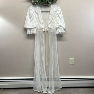 Vintage Tosca Lingerie Ivory Satin Puff Sleeved Long Chiffon Peignor Robe M